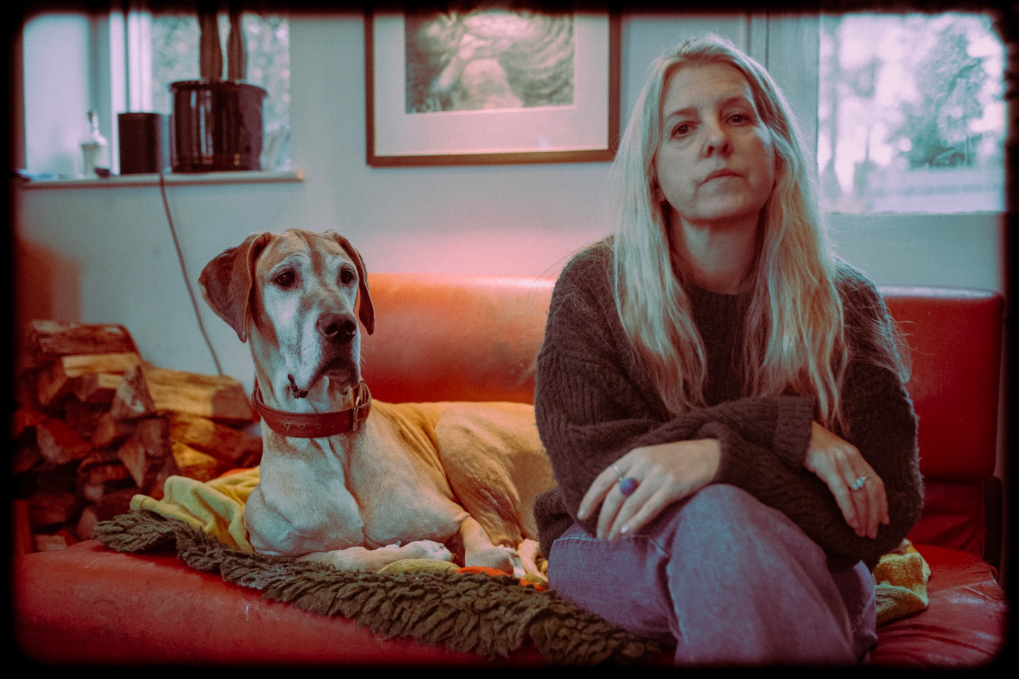 Amy Slowik at home with her dog