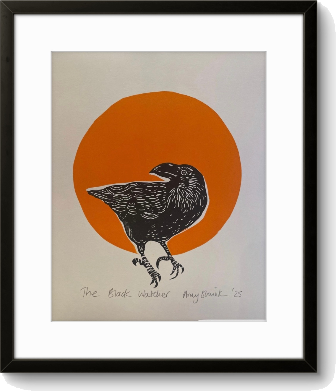 The Black Watcher, a lino print by Amy Slowik