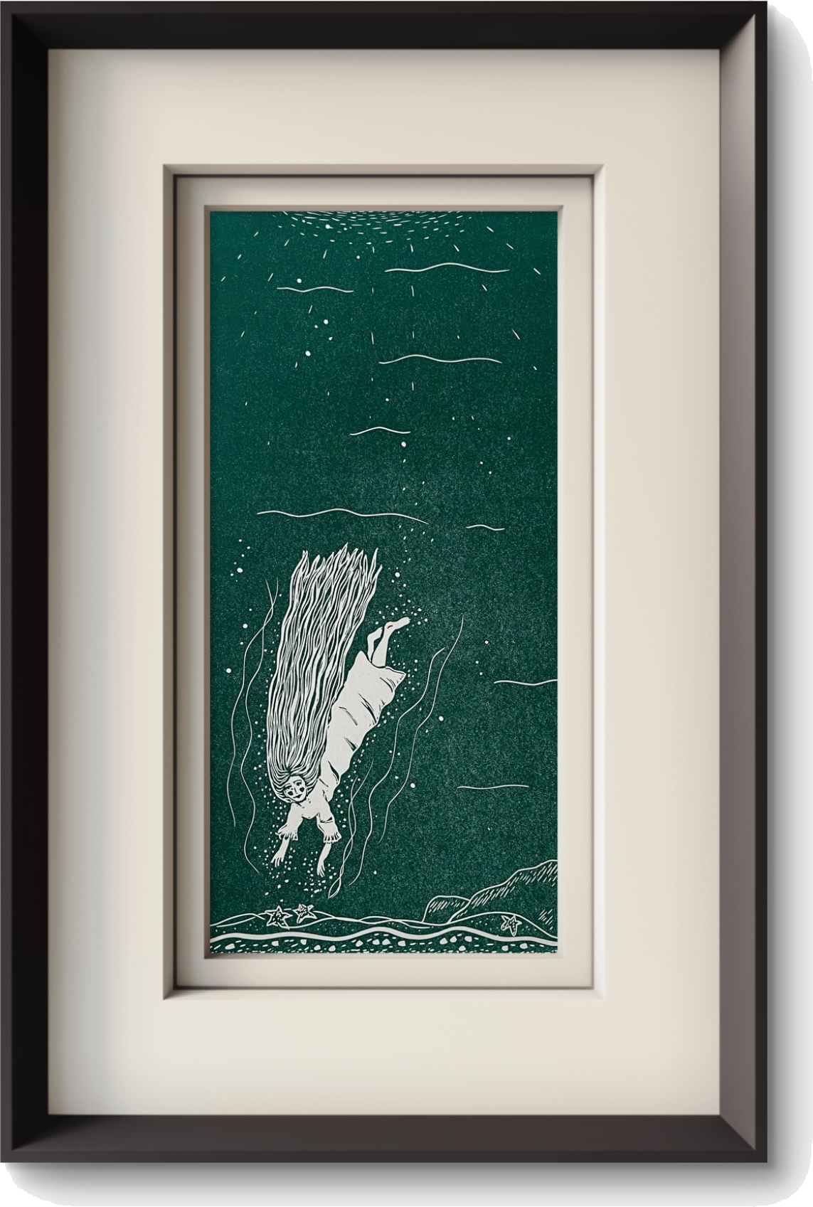Cold Plunge, a lino print by Amy Slowik