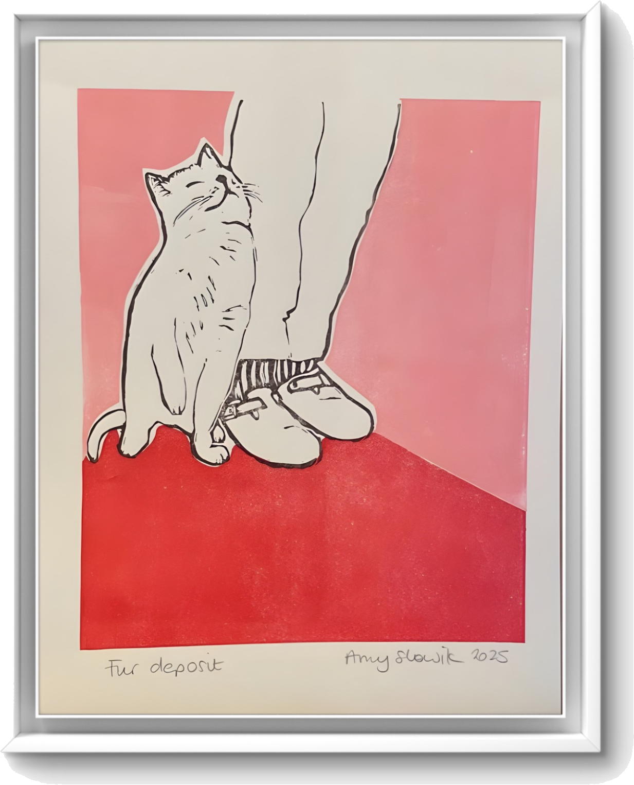 Fur Deposit, a lino print by Amy Slowik