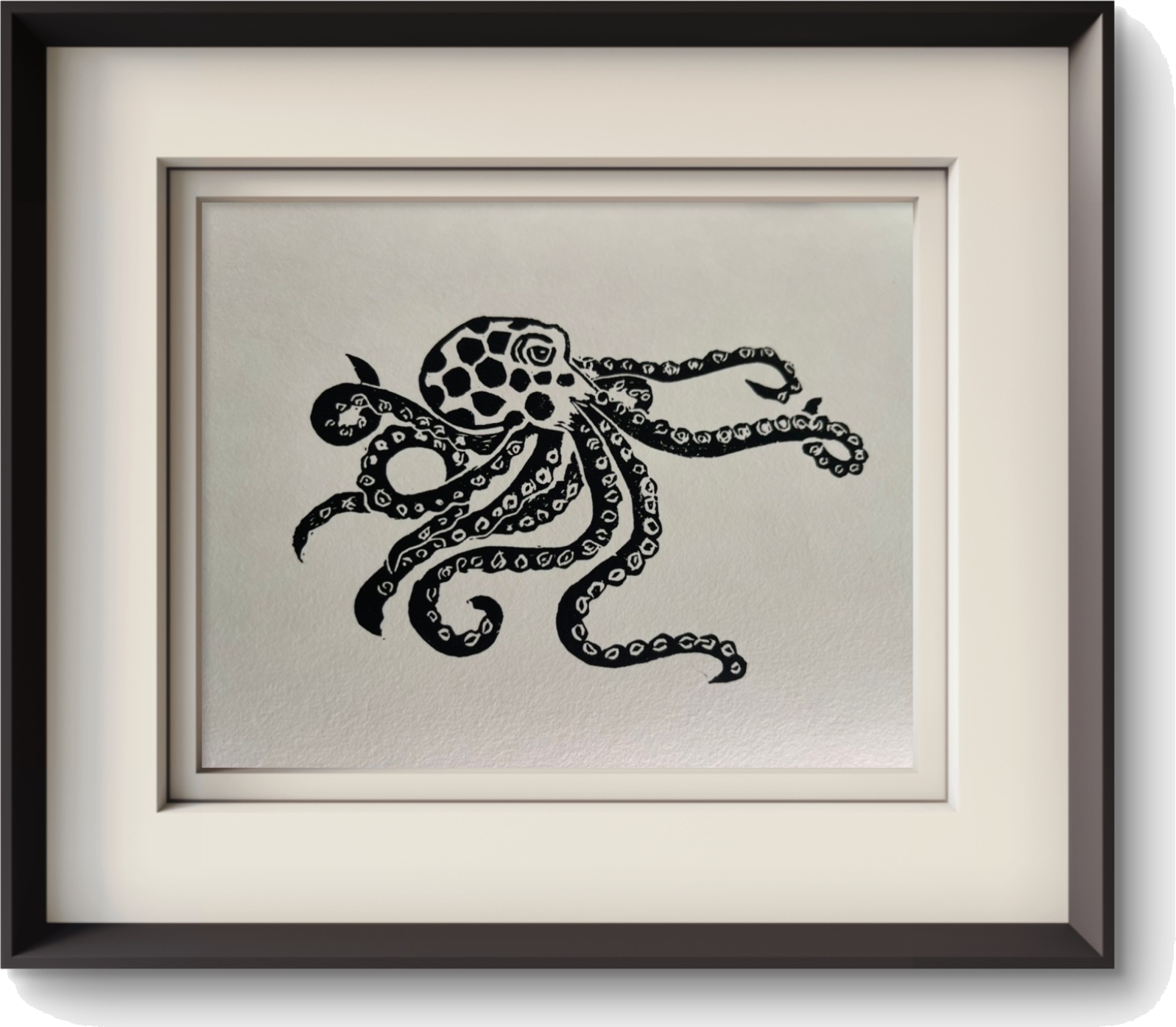 OctoPuss, a lino print by Amy Slowik